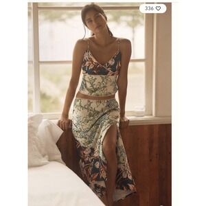 Anthropologie LyreBird Silky V-Neck Cutout Cami And Skirt Pajama Set NWT Medium